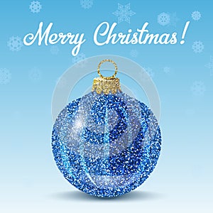 Vector blue christmas ball on snowflakes background