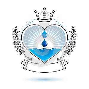Vector blue clear water drop logo for use as marketing design symbol. Environment conservation concept.