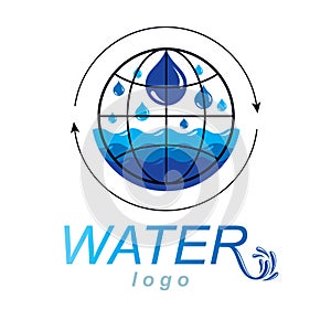 Vector blue clear water drop logo for use as marketing design symbol. Environment conservation concept.