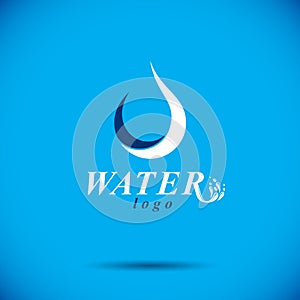 Vector blue clear water drop logotype for use as marketing design symbol. Living in harmony with nature concept.