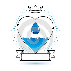 Vector blue clear water drop logotype for use as marketing design symbol. Living in harmony with nature concept.