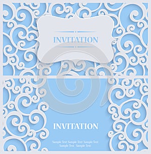 Azul  tridimensional antiguo invitación patrón 