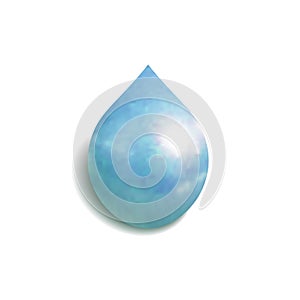 Vector Blue Drop, Realistic Icon, Amorphous Form with Shadow.