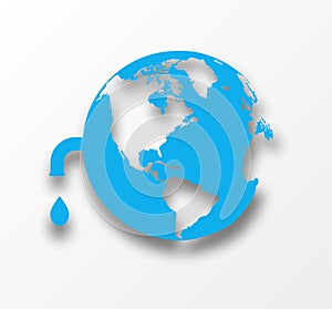 Vector blue earth globe with drop of water.