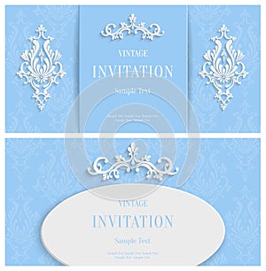 Vector Blue Floral 3d Background. Template for Christmas and Invitation Cards