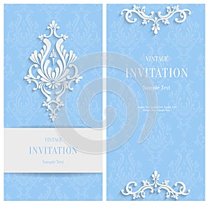 Vector Blue Floral 3d Background. Template for Christmas and Invitation Cards