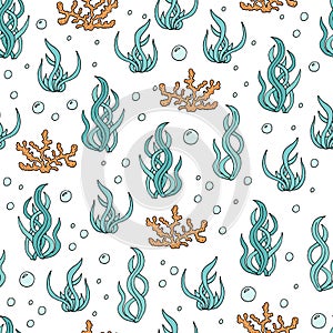 Vector Blue Freen Seaweed Texture Seamless Pattern Background.