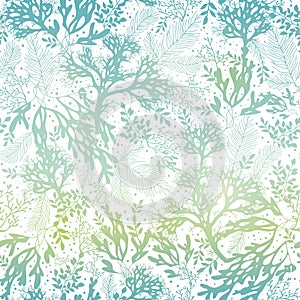 Vector Blue Freen Seaweed Texture Seamless Pattern Background. Great for elegant gray fabric, cards, wedding invitations