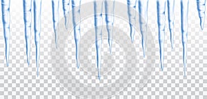 Vector blue frozen icicle seamless border isolated on transparent background