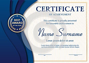 Blue and gold certificate template