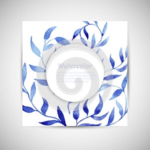 Vector blue gzhel watercolor leaf pattern template