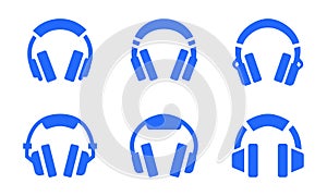 Vector Blue Headphone Icon Collection. Headphone Icon Set