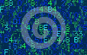 Vector Blue hexadecimal computer code. Abstract matrix background. Hacker attack. Generated computer code concept