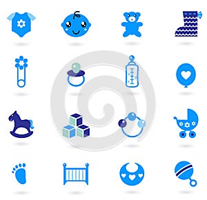 Vector blue Icons collection for baby boy