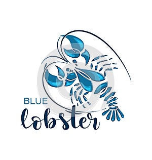 Vector blue lobster logo template.