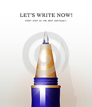 Vector blue metal pen tool isolated on white background.