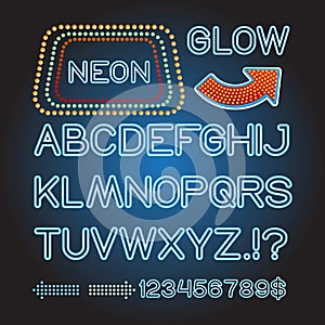 Vector blue neon lamp letters font show banner light sign theather