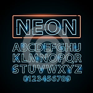 Vector blue neon lamp letters font show vegas light sign theather