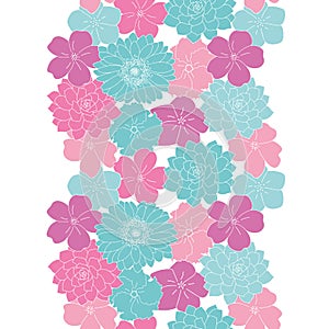 Vector blue and pink flowers seamless pattern white background