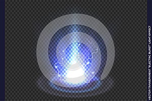 Vector blue power energy explosion light effect isolated on transparent background. Magic fantasy futuristic portal teleport.
