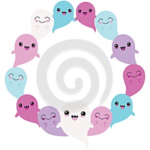 Vector Blue Purple Ghost Friends Circle Wreath