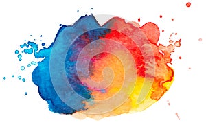 Vector blue red and yellow paint splash texture isolated on white - watercolor banner for Your design