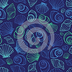 Vector blue seashells repeat pattern. Suitable for gift wrap, textile and wallpaper