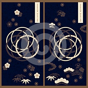 Vector blue set with two ornamented japanese card templates