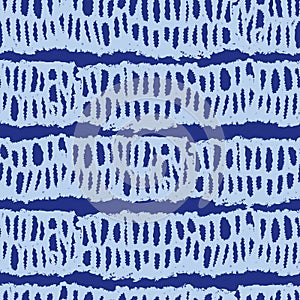 Vector blue shibori monochrome horizontal grunge stripes 03 seamless pattern. Suitable for textile, gift wrap and