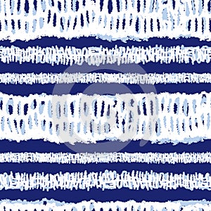 Vector blue shibori monochrome horizontal grunge stripes seamless pattern. Suitable for textile, gift wrap and wallpaper