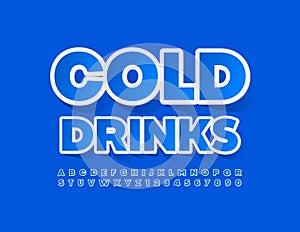 Vector blue sign Cold Drinks. Sticker style Alphabet