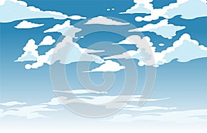 Vector blue sky clouds. Anime clean style.