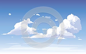 Vector blue sky clouds. Anime clean style. Background design photo