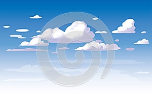 Vector blue sky white clouds. Cartoon style background