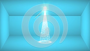 Vector blue studio and Lights Shiny Christmas tree and magic wand Isolated on Transparent Background for your design