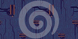 Vector Blue Technology Background, Seamless Pattern, Microschemes. photo