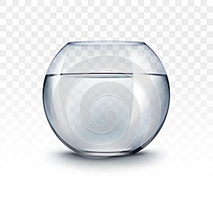 Vector Blue Transparent Shiny Glass Fishbowl Aquarium with Water without Fish Isolated on White Background