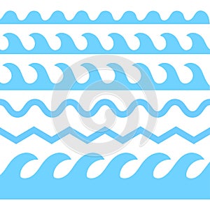 Vector blue wave icons set on white background. Water waves - stock vector