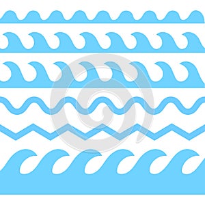 Vector blue wave icons set on white background. Water waves - stock vector
