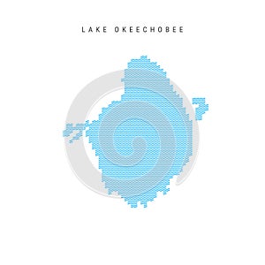 Vector Blue Wave Pattern Map of Lake Okeechobee. Wavy Line Pattern Silhouette of Lake Okeechobee