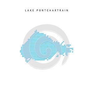 Vector Blue Wave Pattern Map of Lake Pontchartrain. Wavy Line Pattern Silhouette of Lake Pontchartrain