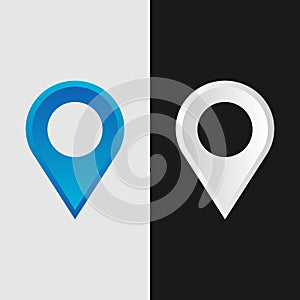 Vector blue and white map pin icon.