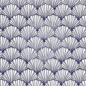 Vector blue and white seashells repeat pattern. Suitable for gift wrap, textile and wallpaper