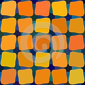 Vector Blue Yellow Orange Color Shades Seamless Rounded Stained Glass Squares Grid Pattern