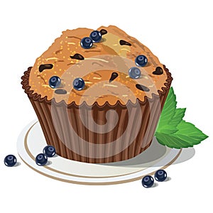 Vector blueberry muffin. Isolated background