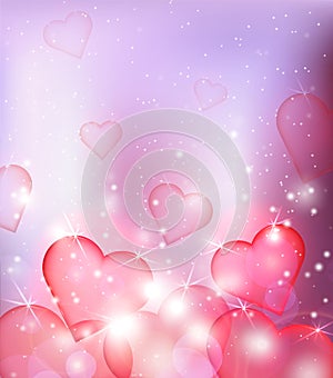 Vector blur background with hearts and sparks.