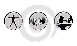 Vector bodybuilding, strength icons set.