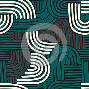 Vector boho arch style seamless pattern with rounded stripes.