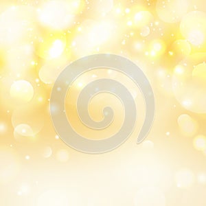 Vector bokeh yellow background.Universal festive defocused white lights. Abstract blurred illustration.
