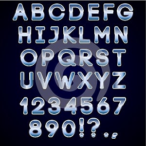 Vector bold chrome and blue neon alphabet letters